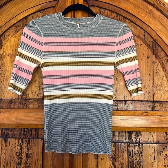 Free People Tops - Free People Thermal Striped Short Sleeve Top